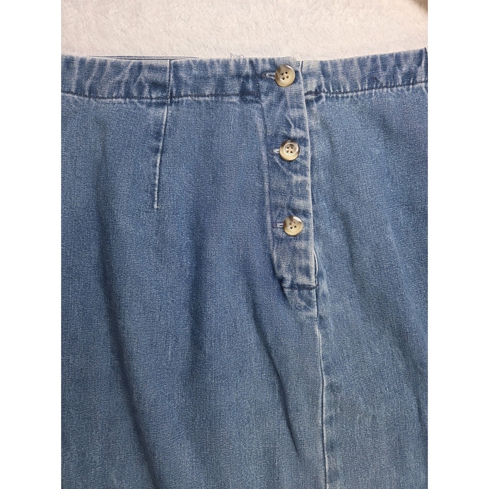 Eddie Bauer Vintage Y2K 90s Long Denim Skirt Petite 8 Button Front Midi Jean - Picture 2 of 7